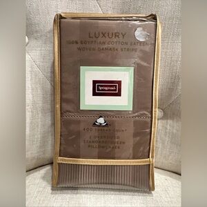 Springmaid Egyptian Cotton Queen Pillowcases Sateen Woven Damask Stripe Flax NEW